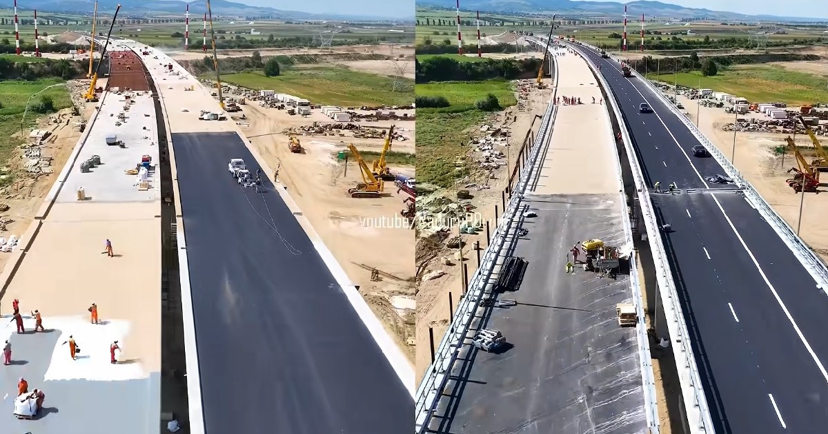 Diferențe între lucrările la Pasajul Cleja de pe A7 pe parcursul unei săptămâni