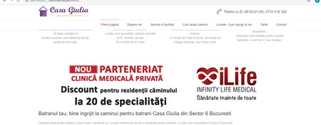 Anunțul privind parteneriatul cu “iLife” de pe site-ul Căminului de bătrâni Casa Giulia