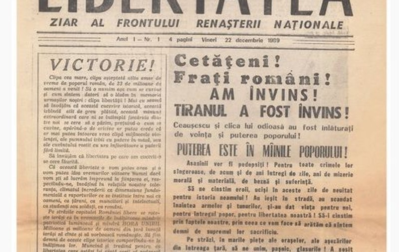 Libertatea, primul ziar liber al României, a apărut pe 22 decembrie '89! Vezi cum arăta prima pagină a publicației!