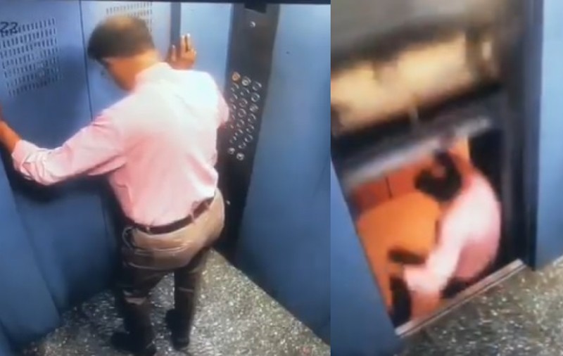 Momentul în care un bărbat din India a fost la un pas să fie strivit de un lift defect | VIDEO