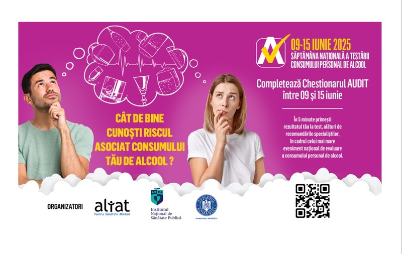 Românii îşi pot evalua consumul de alcool între 9 și 15 iunie 2025, în cadrul campaniei Săptămâna Naţională a Testării AUDIT