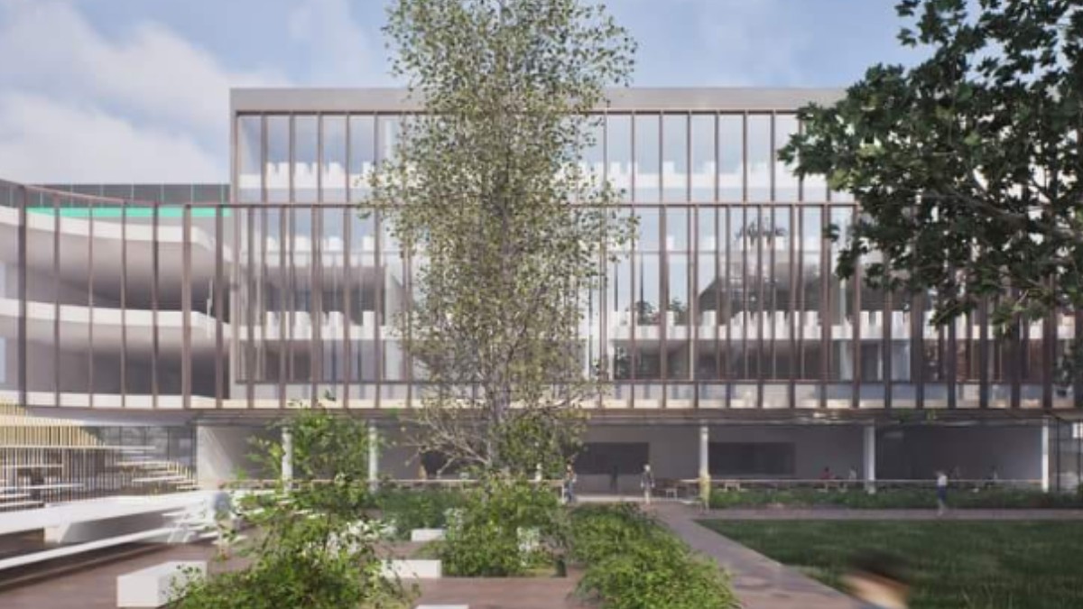 O randare a noului complex educațional, făcut în urma demolării Colegiului Tehnic de Poștă Gheorghe Airinei