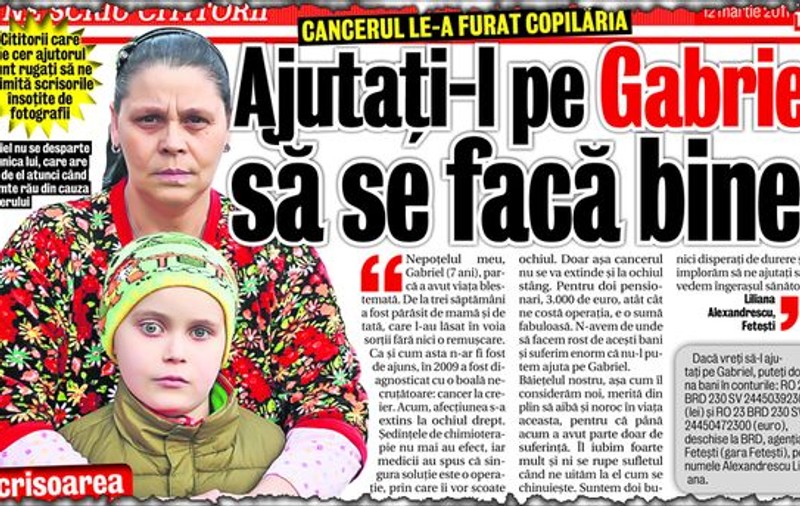Ajutaţi un băieţel bolnav de cancer!