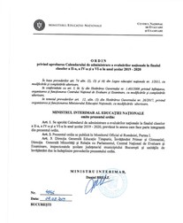 Ordin privind aprobarea Calendarului de administrare a evaluărilor naționale la finalul claselor a 2-a, a 4-a și a 6-a în anul școlar 2019-2020
