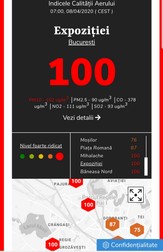 Captură realizată la ora 7.45, de pe aerlive.ro, platformă independentă de măsurare a calităţii aerului în Bucureşti. Se remarcă nivelul foarte ridicat de poluare din anumite zone ale Capitalei