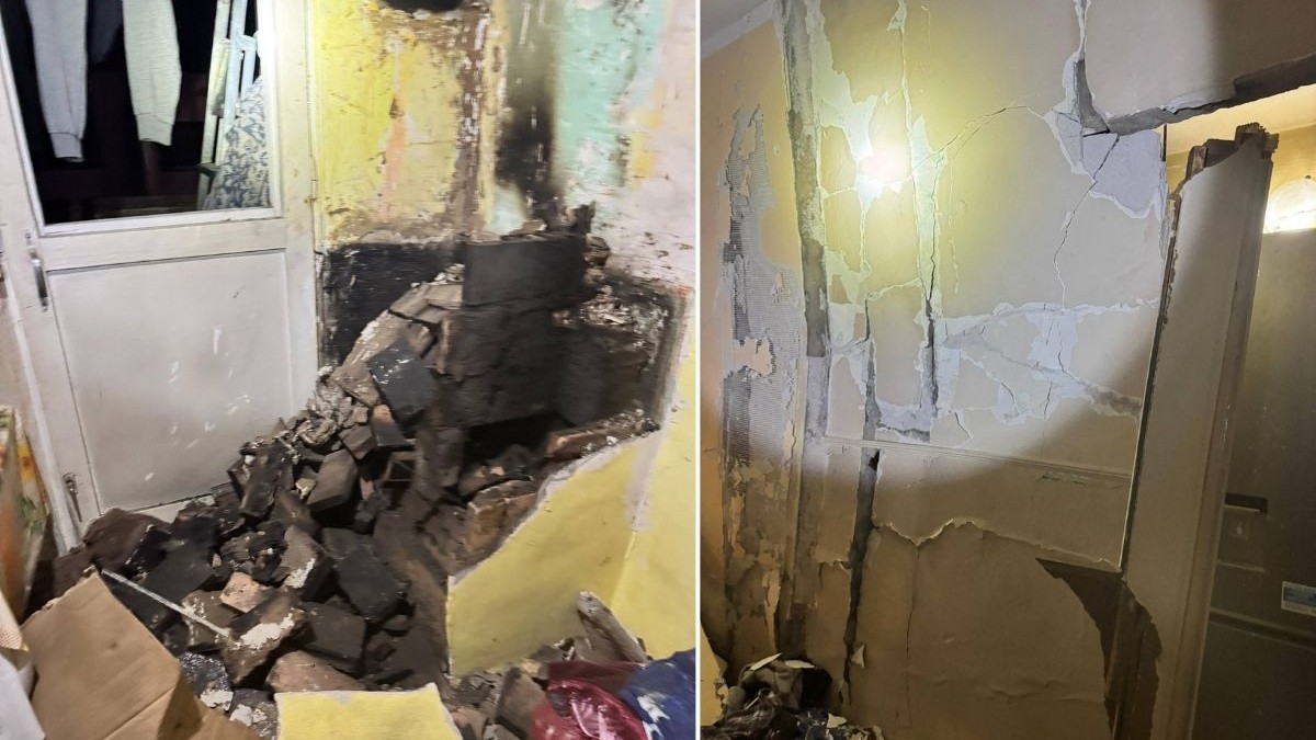 col.aj foto format din doua fotografii care arata niste pereti sparți în urma unei explozii Târgu Bujor, județul Galați, 4 aprilie 2026