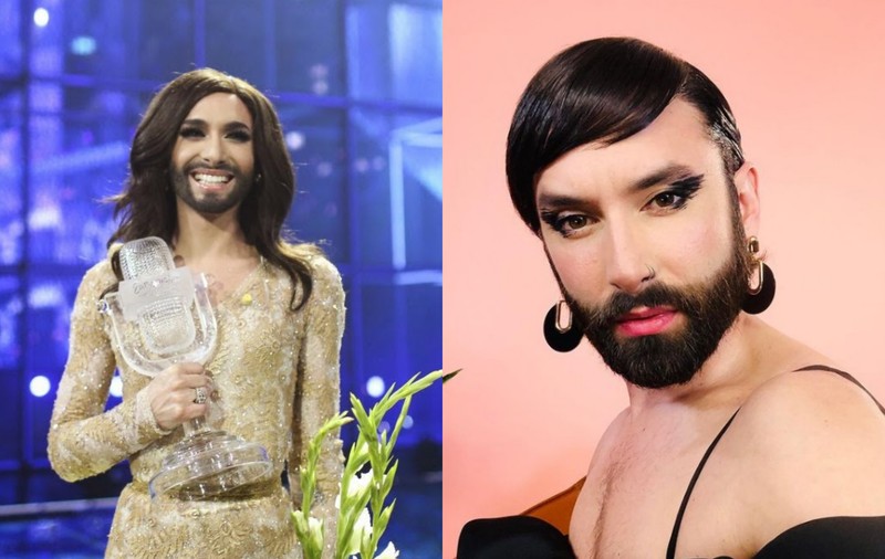 Conchita Wurst, câștigătorul Eurovision 2014, în lenjerie intimă. Promovează brandul de haine al Rihannei