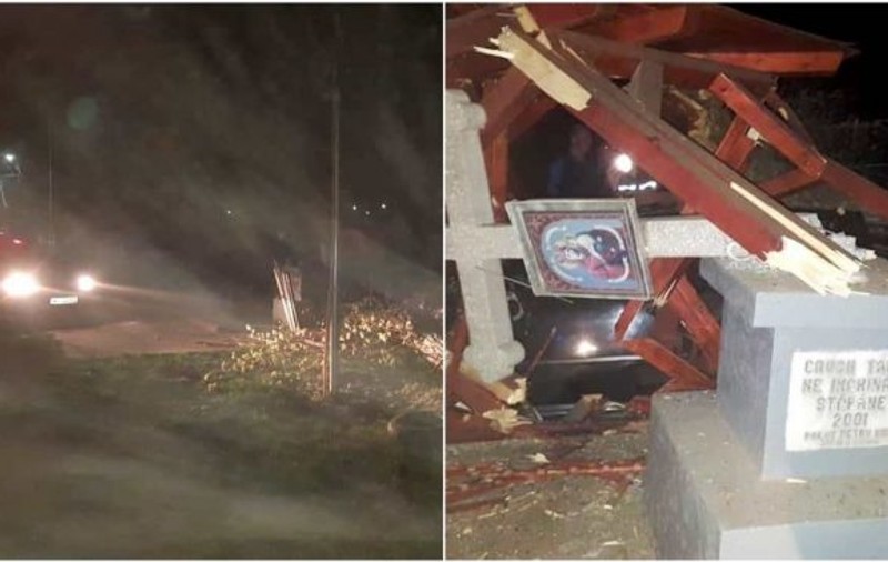 Un șofer beat a făcut praf o troiță! Acum se va alege cu dosar penal