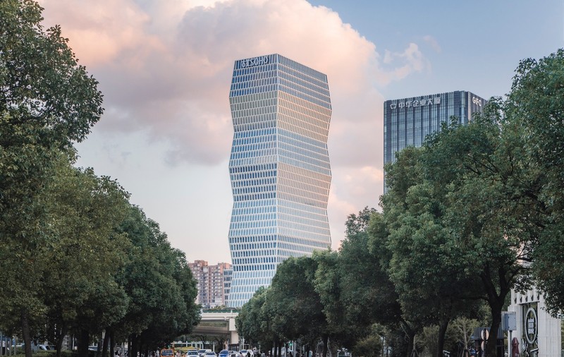 O clădire din Shanghai, inspirată din „Coloana infinitului” a lui Brâncuși