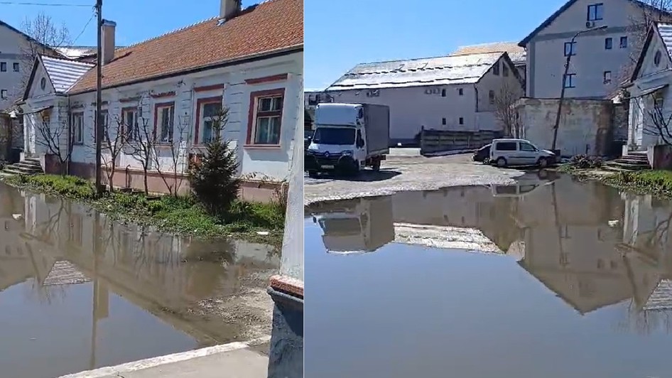 Apă în fața Gării Turnișor din Sibiu