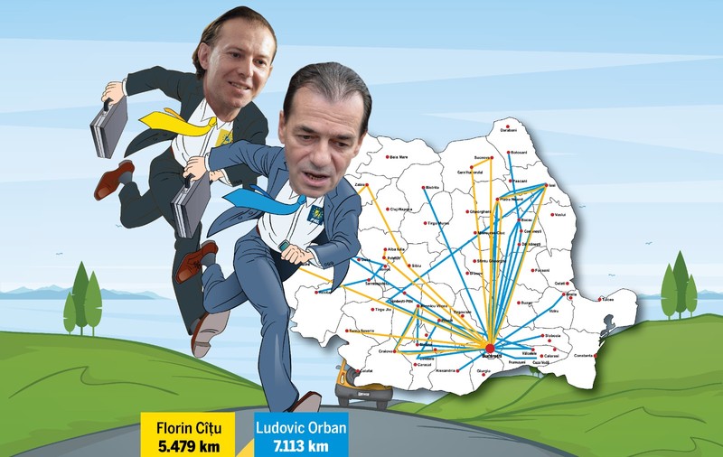 Bătălia kilometrilor și a voturilor în PNL: Orban îl bate pe Cîțu la drumuri, dar are mai puține filiale care îl sprijină. Cum își împart cei doi harta țării