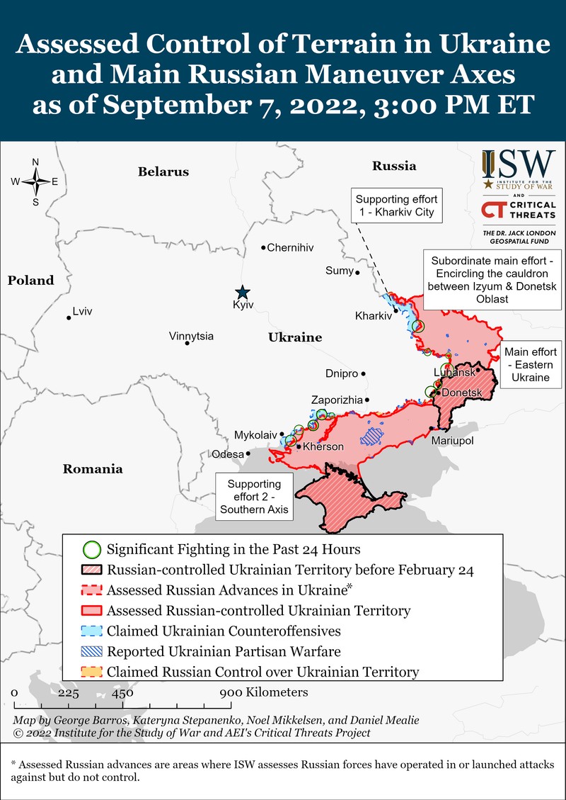 Situația de pe frontul ucrainean pe 7 septembrie. SURSA: ISW