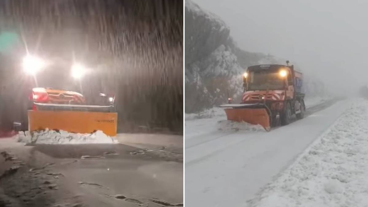 Ninge viscolit pe Transfăgărășan, iar drumarii intervin cu utilaje și peste 5 tone de sare spre Bâlea Lac. Sursă foto: Captură video / DRDP Brașov / Facebook