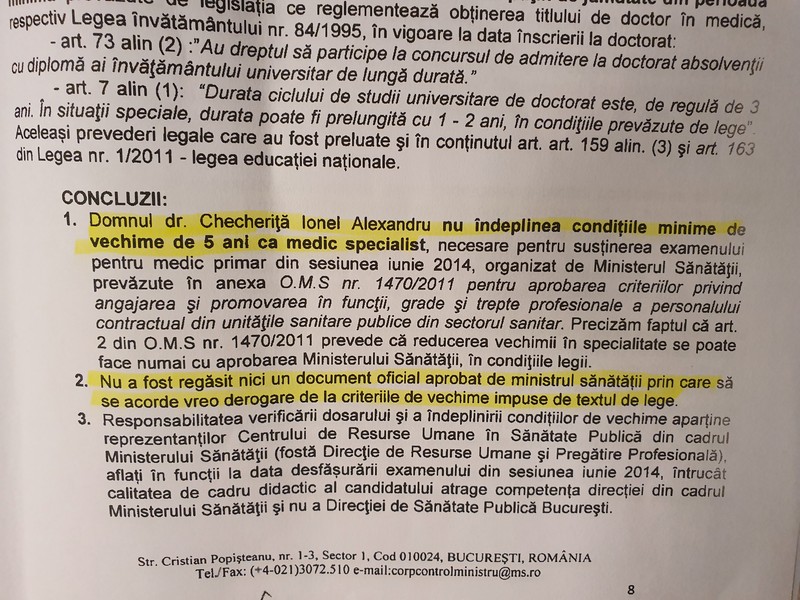Concluziile raportului Corpului de Control al Ministerului Sănătății