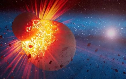 Ilustrație NASA cu două planete care se ciocnesc.