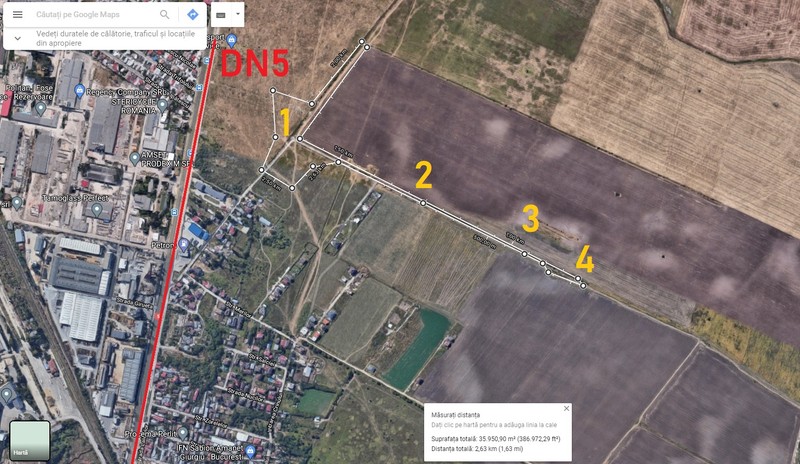 Gunoaiele se întind pe 30.000 de metri pătrați, conform unei suprapuneri făcute cu ajutorul Google Maps. Cifrele (1), (2), (3) și (4) sunt marcate în fotografiile de mai jos