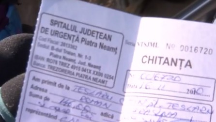Chitanța cu suma plătită de fiul unei paciente decedate în incendiu. Foto: Captură video / Observator News