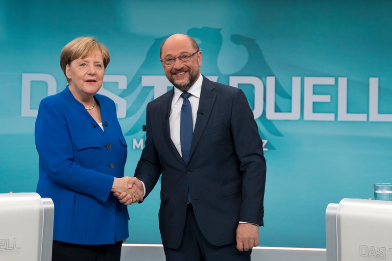 Angela Merkel și Martin Schulz, la începutul dezbaterii