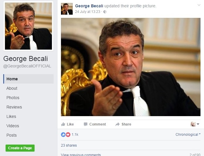 Pagina „oficială” a lui Becali