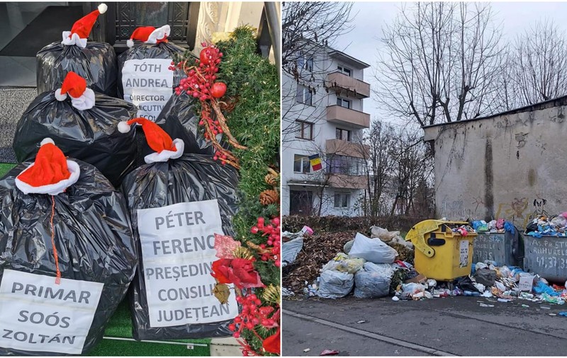 Şase saci cu gunoi, cadou de Crăciun dăruit primarului din Târgu Mureş de un consilier local, în semn de protest  | VIDEO