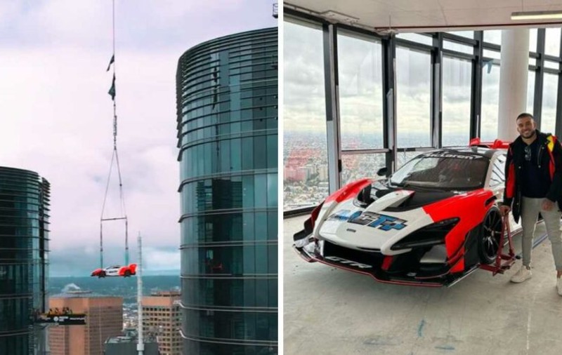 Bolid de 3 milioane de dolari, ridicat cu macaraua la etajul 57, într-un penthouse de 39 de milioane de dolari din Melbourne: „Piesa centrală a apartamentului”