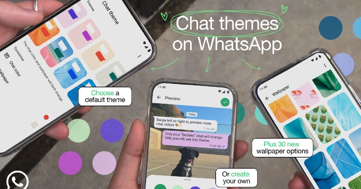 Mai multe telefoane deschise cu ecranele în modul de configurare al noilor teme disponibile pe aplicația WhatsApp.