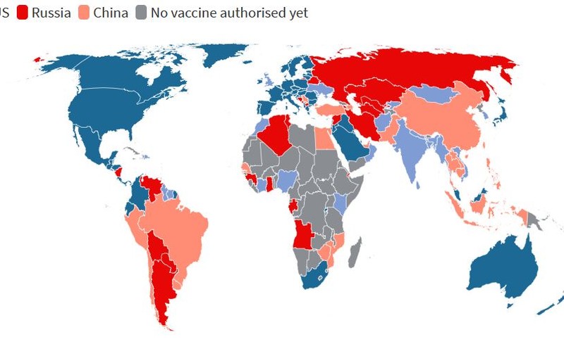 Harta cu distribuirea vaccinurilor anti-COVID în lume. Care este cel mai utilizat ser și cum se luptă „diplomația seringilor”