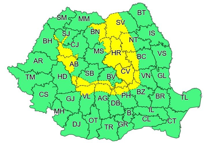 Județele vizate de cod galben