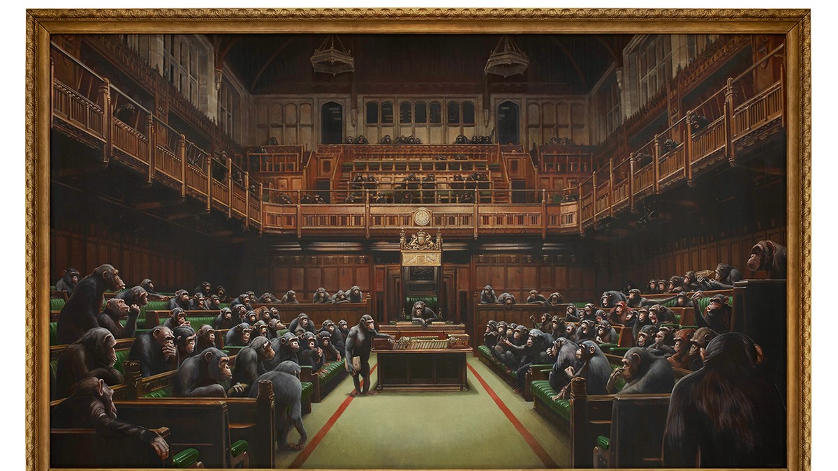 Pictura lui Bansky în care parlamentarii britanici sunt înfățișați drept maimuţe, vândută cu o sumă record (Hepta)