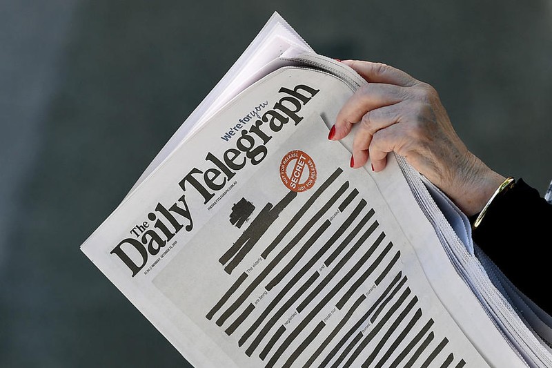 Prima pagină a ziarului Daily Telegraph din Australia