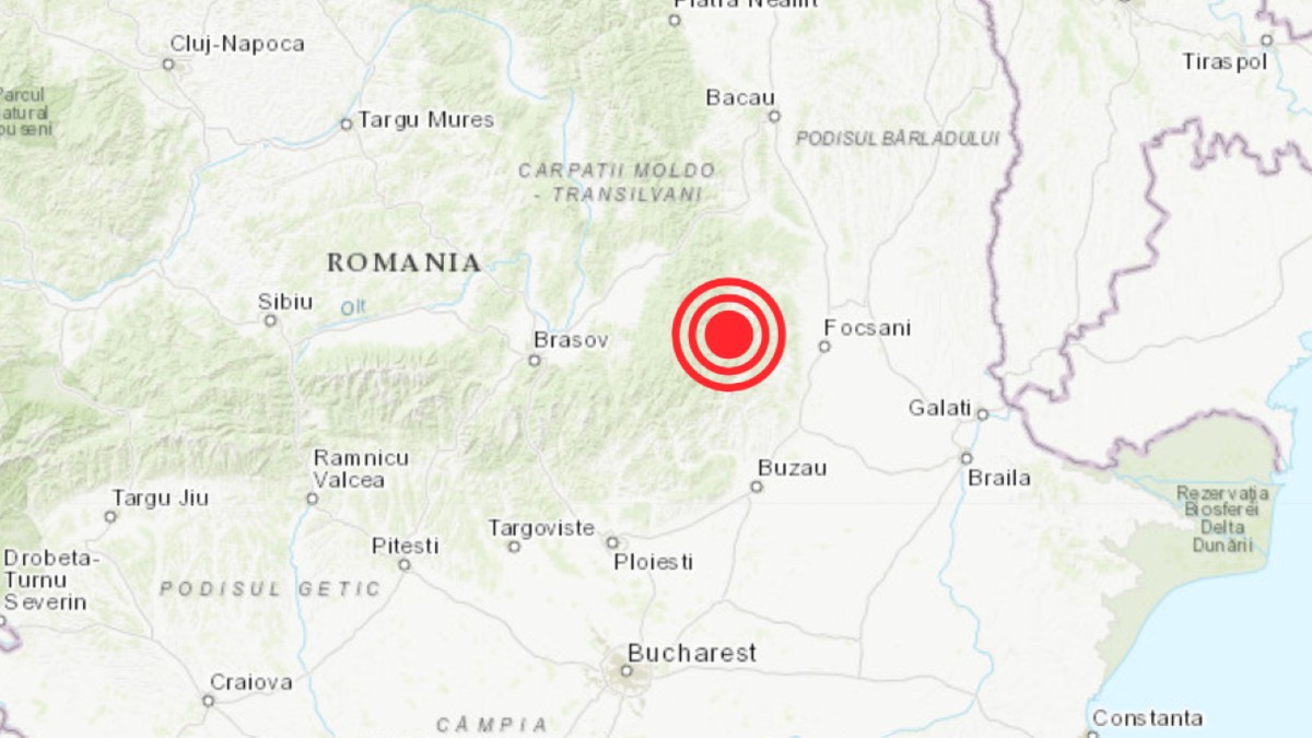 Hartă cutremur azi, 6 decembrie, în zona seismică Vrancea.