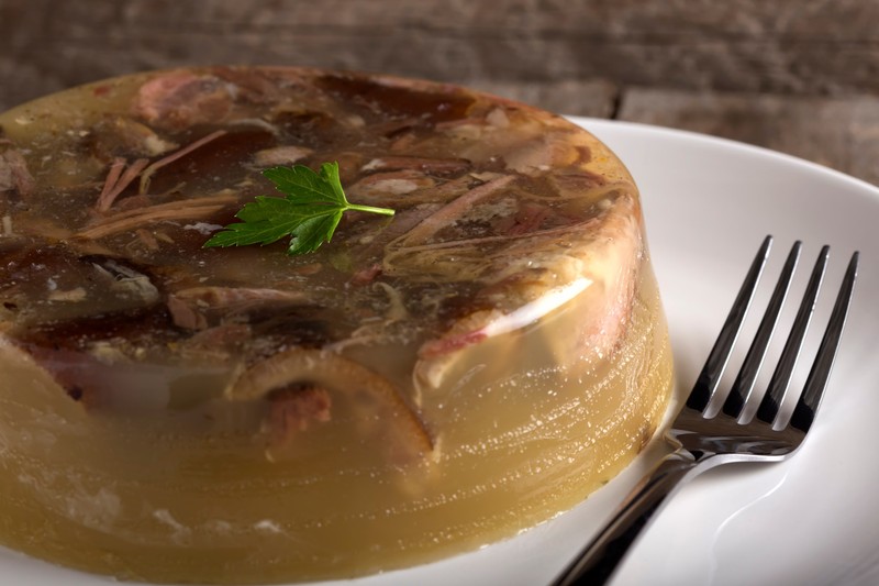 In the picture you can see a traditional Romanian dish - meat aspic or "piftie", which is usually prepared for the holiday