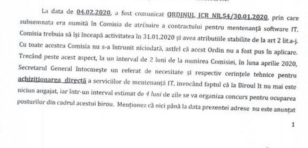 Unul dintre avizele negative primite vorbește despre achiziționare directă
