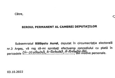 Cererea este datată 3 octombrie 2022