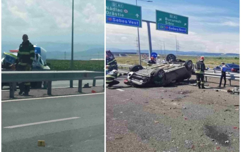 Mașină de la Poliția Autostrăzi, lovită de un TIR între Alba Iulia și Sebeș. Polițiștii interveneau la un accident grav