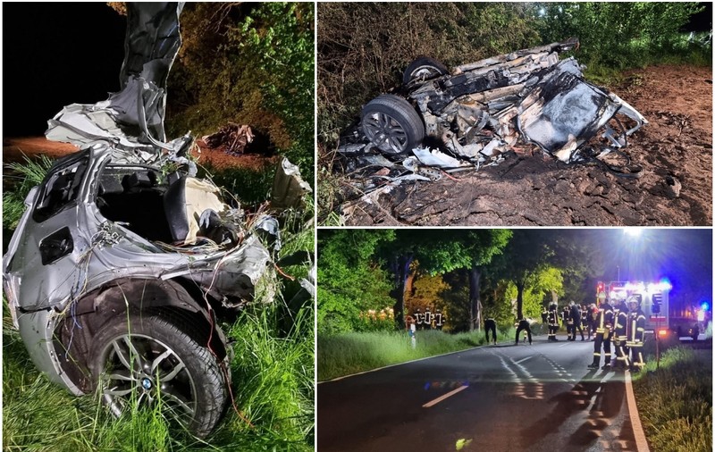 BMW X3 imposibil de recunoscut după ce s-a rupt în două și a luat foc. Un tată și fiul lui de 12 ani au murit în accidentul din Germania