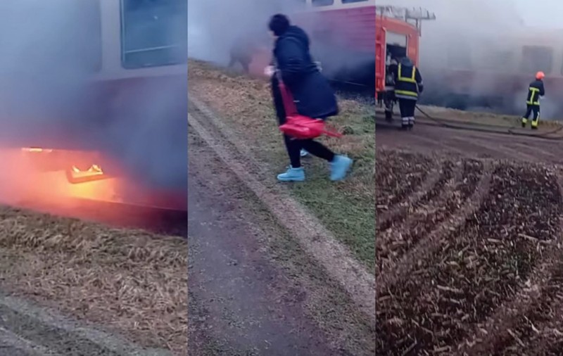 Un tren de călători a luat foc în mers pe ruta Arad-Nădlac, din cauza unui scurtcircuit VIDEO