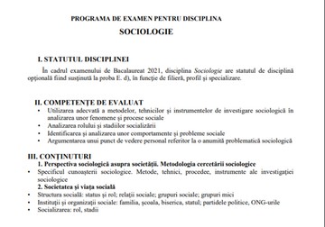 Programă sociologie Bac 2022