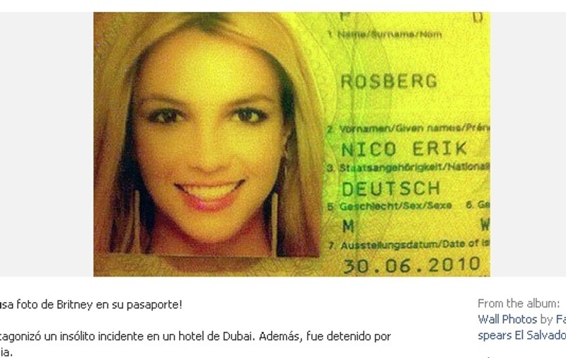 Nico Rosberg s-a trezit cu poza lui Britney Spears în paşaportul său 