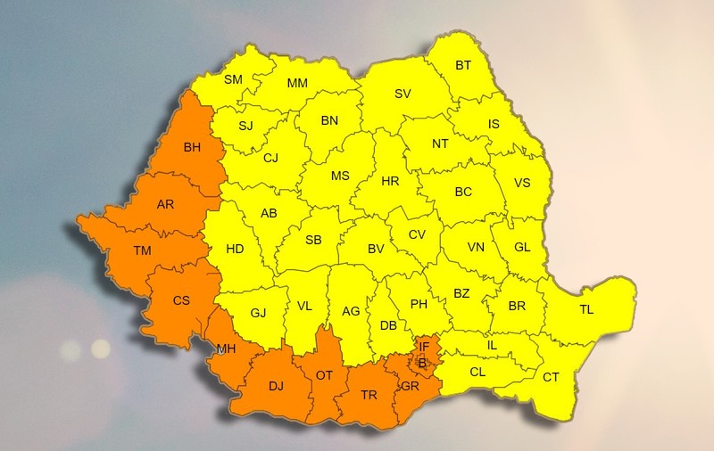 Val de căldură peste România. Cod portocaliu de caniculă în majoritatea regiunilor