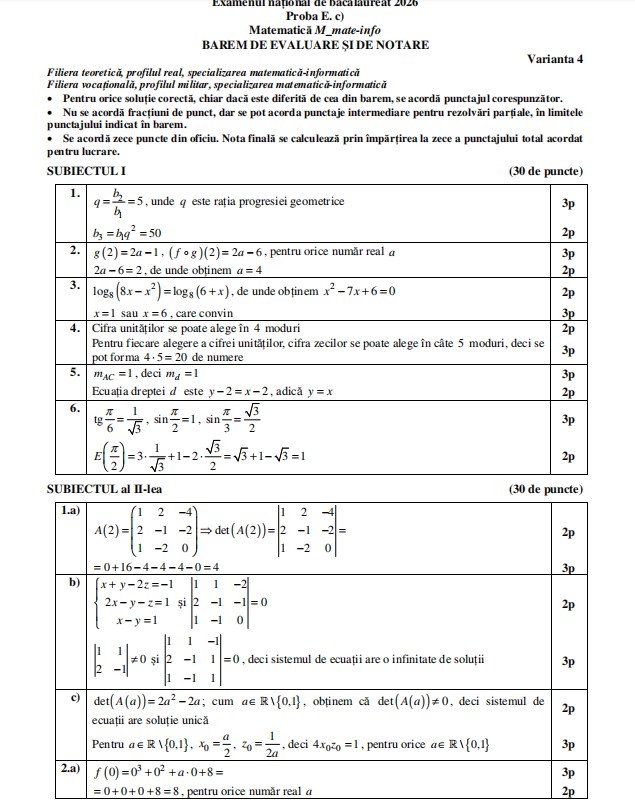 Subiecte Matematică BAC 2026, sesiunea de toamnă. Ce le-a picat elevilor la proba obligatorie a profilului la Bacalaureat