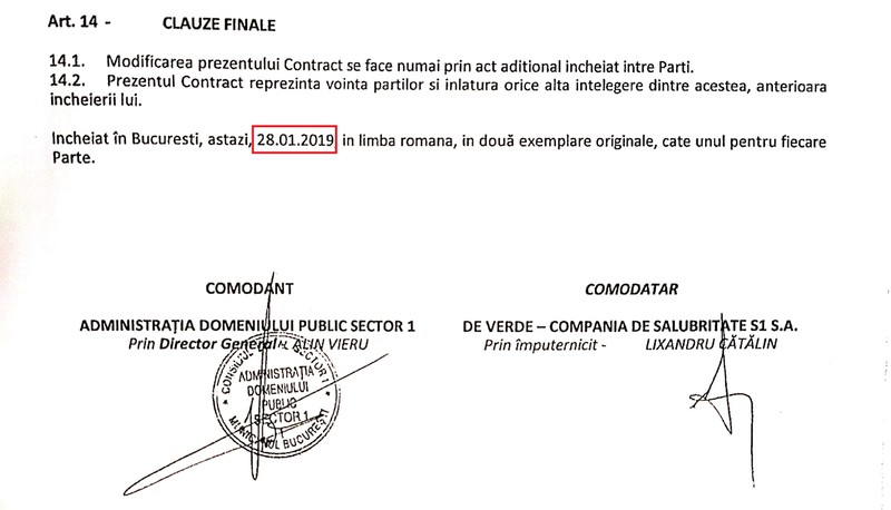 Contractul de comodat încheiat între ADP Sector 1 şi DE VERDE - Compania de Salubritate S.A. nu are nici măcar număr de înregistrare.