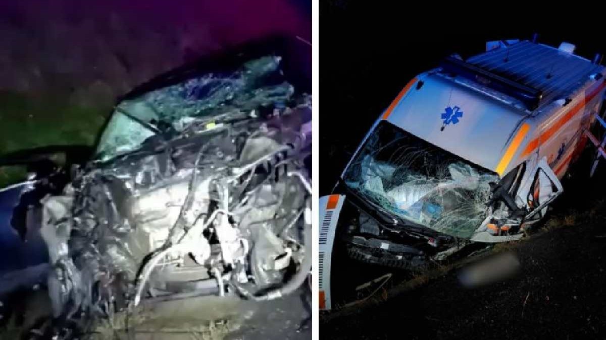Accident grav între o ambulanță și un autoturism