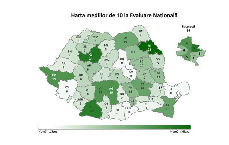Evaluarea Națională 2023. Unde au fost obținute cele mai multe medii de 10. Topul județelor