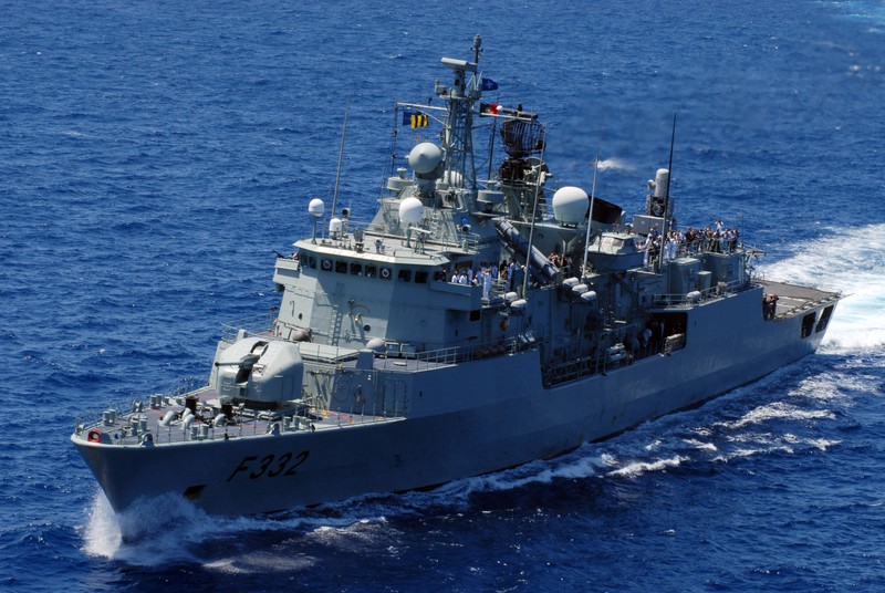 090713-N-0901C-054 ATLANTIC OCEAN (July 13, 2009) The Portuguese Navy frigate POS Corte Real (F 332) participates in a pass and review during the North Atlantic Council at Sea Day. (U.S. Navy photo by Mass Communication Specialist Seaman Apprentice Shonna Cunningham/Released)