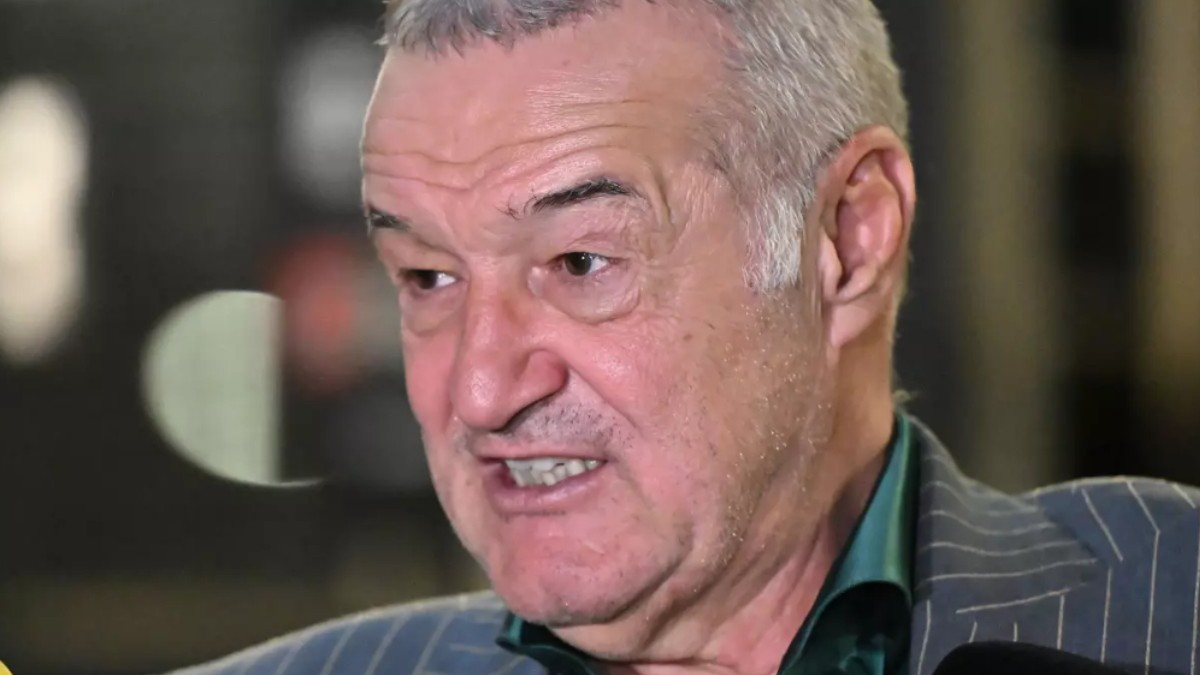 În imagine este ilustrat Gigi Becali, îmbrăcat în sacou gri și cămașă verde. Acesta vorbește în timpul unui interviu