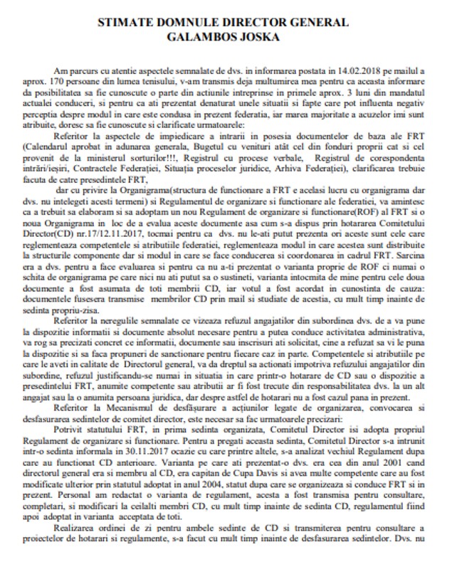 EXCLUSIV | Scandal la FR de Tenis. George Cosac l-a demis pe directorul general Iosif Galambos