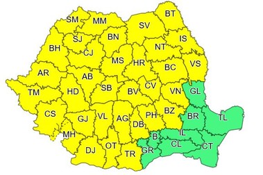 Aproape întreaga țară va fi sub avertizare de cod galben de furtuni