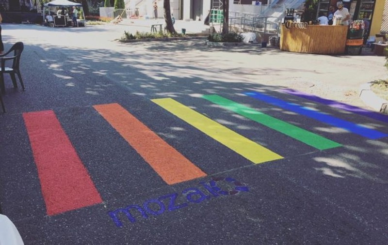 Zebră LGBT în culorile curcubeului, pictată în Bacău