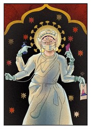 Reinterpretare a lui Shiva, zeul distrugerii în India. În hinduism, el este văzut ca o forță pozitivă a Universului, pentru că este urmarea firească a creației. Ilustrație de Wanda Hutira. Foto: Cătălin Dobre, Creative Director McCann CEE / Facebook